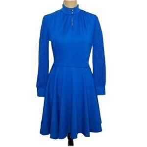 Vintage 70s Blue Mock Neck Long Sleeve Crochet Dress